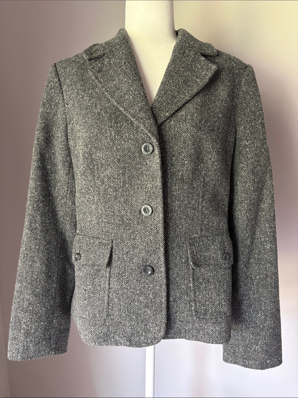L.L. Bean Women’s Herringbone Wool Silk Grey Blazer